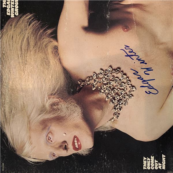 Edgar Winter signed The Only Come Out At Night album cover