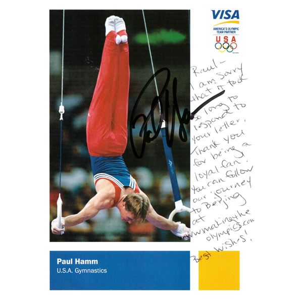 Olympian Paul Hamm signed photo and note