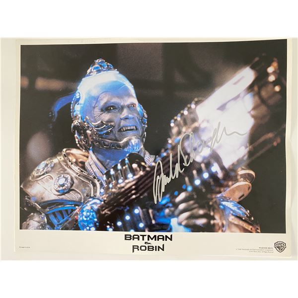 Batman and Robin Arnold Schwarzenegger signed Lobby Card. GFA Authenticated