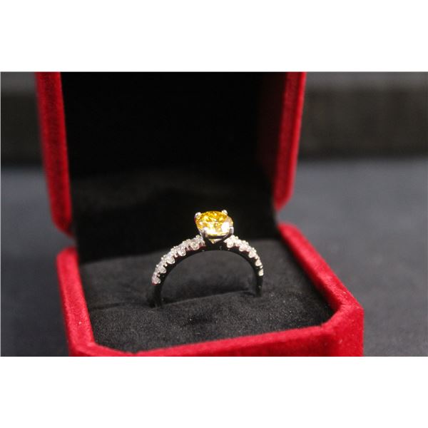 ^1.00 CT GRA Certified Round Brilliant Cut Moissanite Stone VVS Yellow Color with 11 Round Brilliant