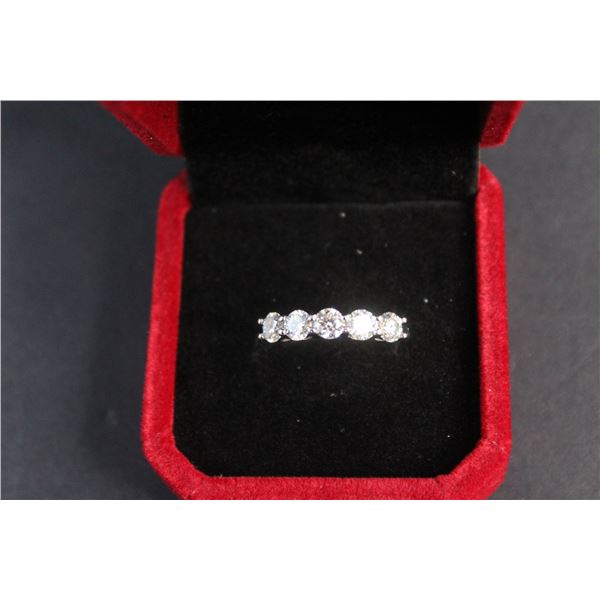 ^1.00 CT TW Round Brilliant Cut Moissanite Stones VVS D Color with 5 Set on Top Set in 925 Silver Ri