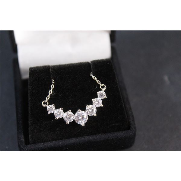 ^1.70 CT TW GRA Certified Round Brilliant Cut Moissanite Stones VVS D Color Set in V Shaped Pendant 