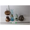 Image 1 : (4) Oil Lamps- Metal, Glass, Ceramic- Up to 10" Tall