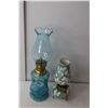Image 3 : (4) Oil Lamps- Metal, Glass, Ceramic- Up to 10" Tall