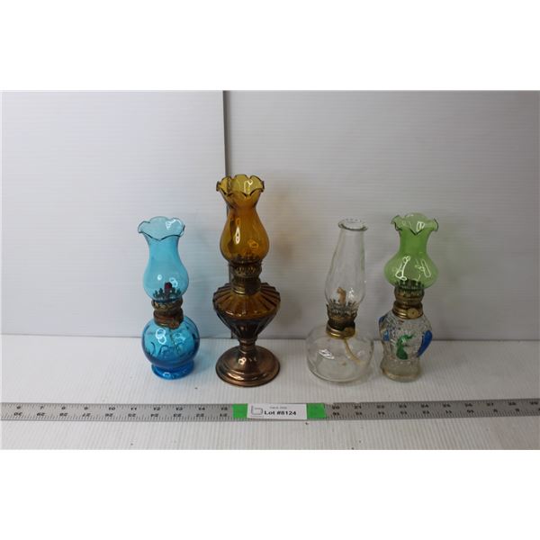 (4) Glass Oil Lamps, Up to 9.5" Tall