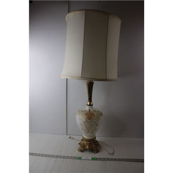 *Vintage White & Gold Colored Lamp, Powers On 37.5" Tall