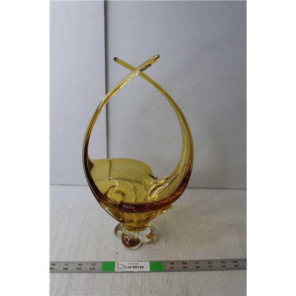 Basket Style Amber Glass Decor 15" Tall