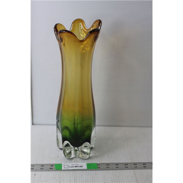 Green & Amber Glass Vase 15" Tall
