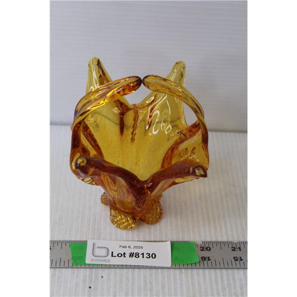 Small Basket Style Amber Glass Decor