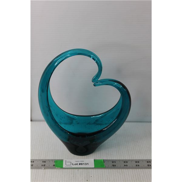 Heart Shaped Blue Glass Decor 9.75" Tall