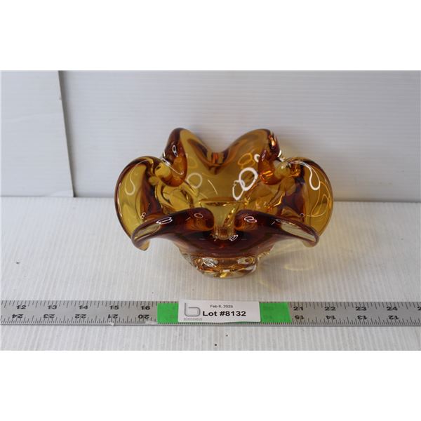 Amber Glass Ashtray 4" Tall