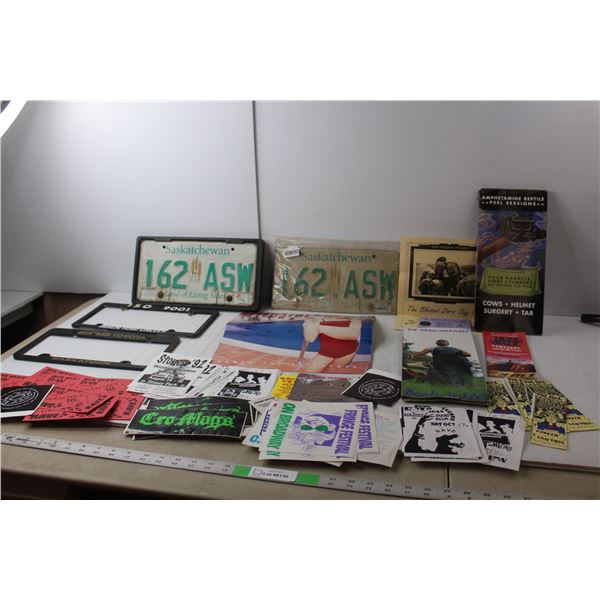(2) License Plates, (3) License Plate Frames, Vintage Music Memorabilia- Tickets, Flyers, Misc.