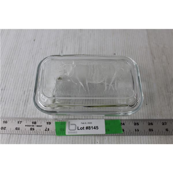 Glass Cow Engraved Butter Dish