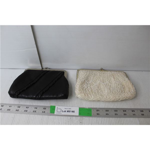(2) Hong Kong Coin Purses- White Sequined-Albro & Black Ruffled