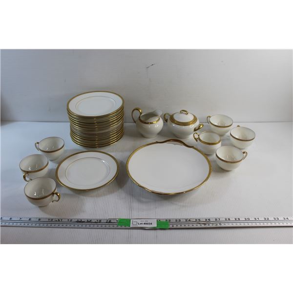 (10+) Limoges Ceramic Dish Set - 10'' Serving Platter, Dining Plates, Cream & Sugar and Tea Cups
