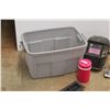 Image 3 : Plastic Tote 21'' x 12'' x 15'', Welding Mask, Hanging Bird Feeder, Water Bottle, Vent Cover, Manual