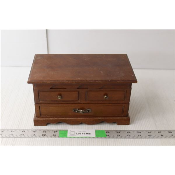 Small Wood Jewelry Box with Jewelry 9.5" Long x 5.5" Wide x 5.25" Tall
