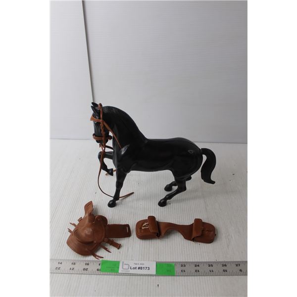 Barbie Sized Plastic Horse with Saddle & Saddlebags- As Is