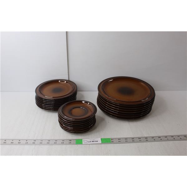 Goebel West German Brown Ceramic Dishware Set- (8) Dinner Plates, (8) Dessert Plates, (8) Bread Plat