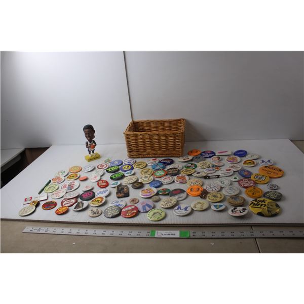 Chris Webber Bobblehead, Pins- Telemiracle, Garfield, Kinsmen Park, Misc. Wicker Basket 10.5" Long x