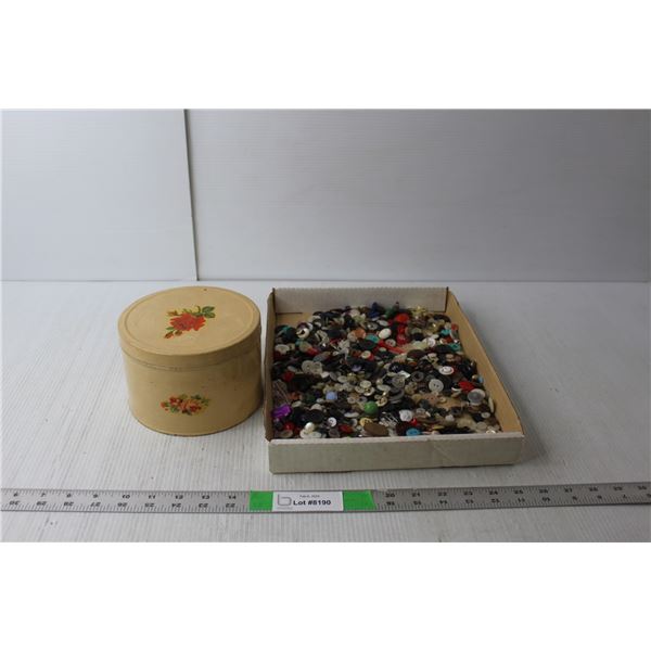 Buttons & Flowered Tin