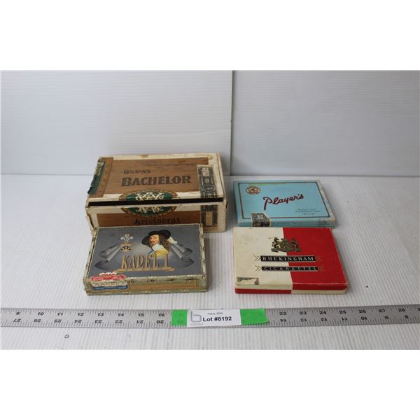 (4) Vintage Cigarette Flats and Cigar Boxes- Wilson's, Buckingham, Player's, Karel I- As Is