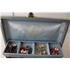 Image 3 : Jewelry Box 10" Long x 3.25" Tall with Jewelry- Earrings, Brooches, Necklaces, Misc.