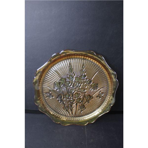 Marigold Glass Iris and Herringbone Plate 11.75"