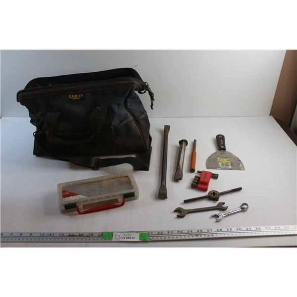 Kuny's Tool Bag, Screwdriver Bit Set, Chisels, Wrenches, Sockets, Taping Knife and Misc. Tools