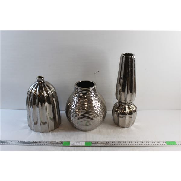 (3) Ceramic Silver Vases