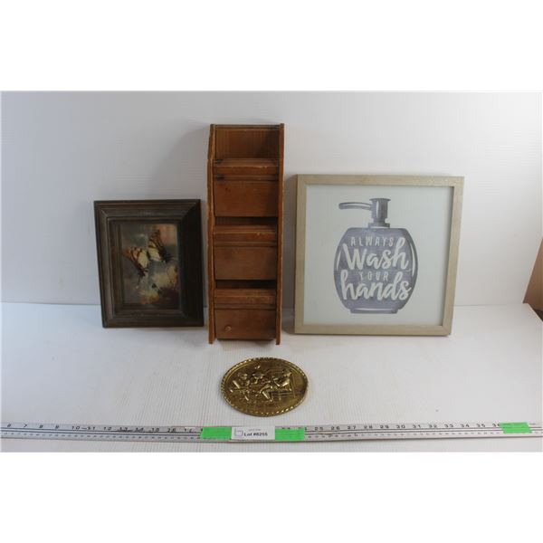 Wooden Envelope Holder, Brass Decor, Framed Butterfly & Quote Art Decor 11'' x 8'' and 12'' x 12''