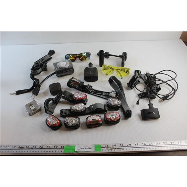 Head Lamps, Straps, Measuring Tape, Sunglasses, Cords and Block Heater Timer - As Is