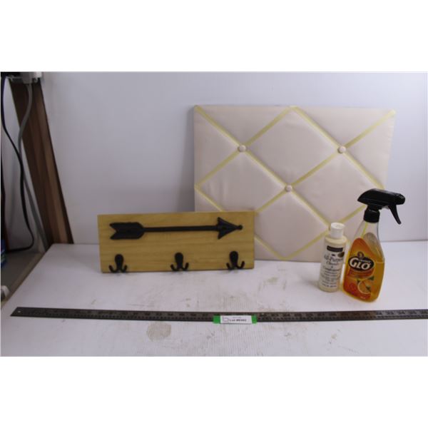 Pin Board 19" x 16", Wooden Decorative Key Holder 16" x 6", Glo Wood Polish, Meltonian Leather Clean