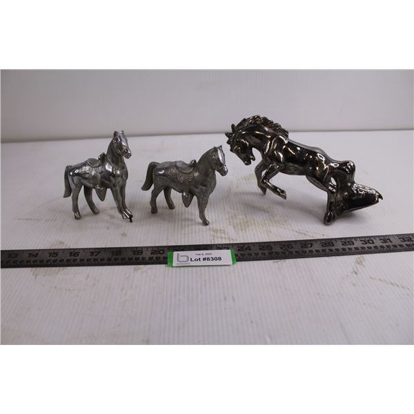 (3) Vintage Metal Horse Statuettes - As is
