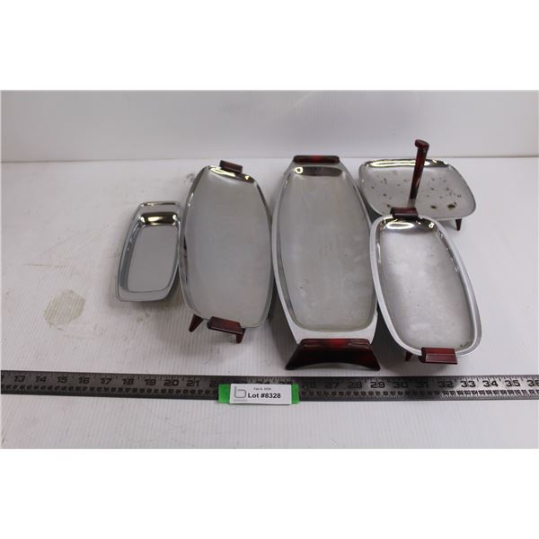 (4) Metal Platters - As is, Metal Butter Dish