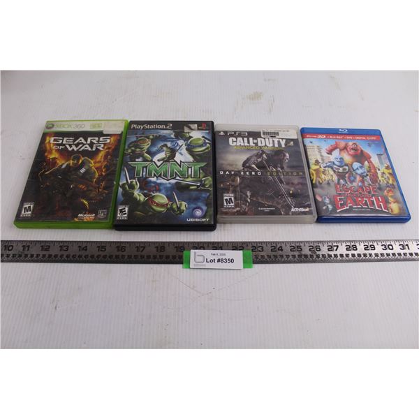 (3) Video Games (Xbox "Gears of War, PS2 "TMNT", PS3 "Call od Duty"), Escape from Planet Earth DVD