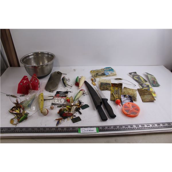 Assorted Fishing Tackle, Skillet Knife, Misc.