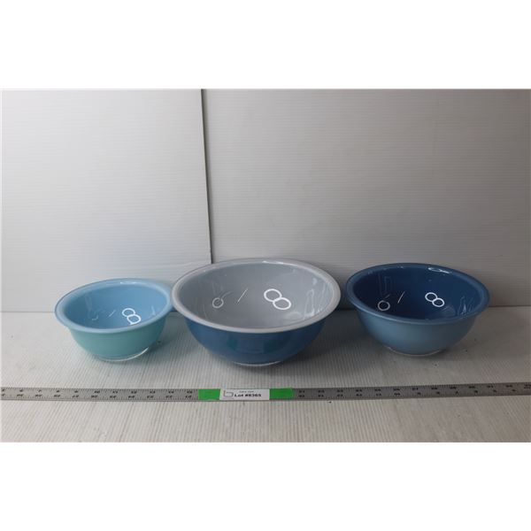 (3) Blue Glass Pyrex Nesting Bowls- 9.75", 8.5", 7"