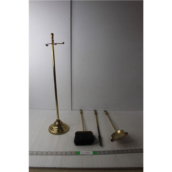 Gold Colored Fireplace Accessories with Stand 24.25" Tall- Poker, Shovel, Broom