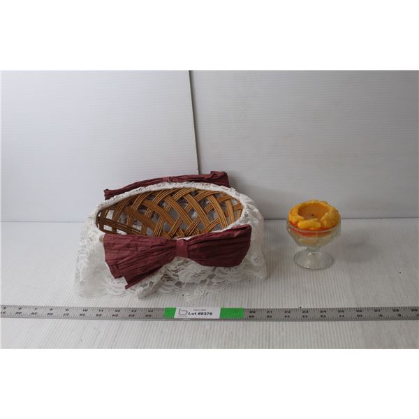 Wicker Basket & Candle with Holder