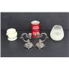 Image 1 : (4) Candleholders and Blue Ribbon Tin