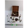 Image 1 : Wooden Jewelry Box, Necklaces, Bracelets, Tie Pins and Misc.