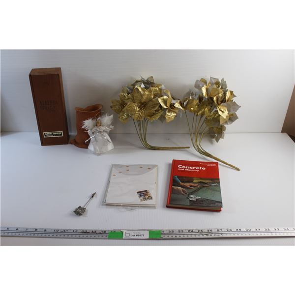 Decorative Flowers, Card Clip, Notepad, Ceramic Vase, Angel Ornament, Alberta Springs Bottle Box and
