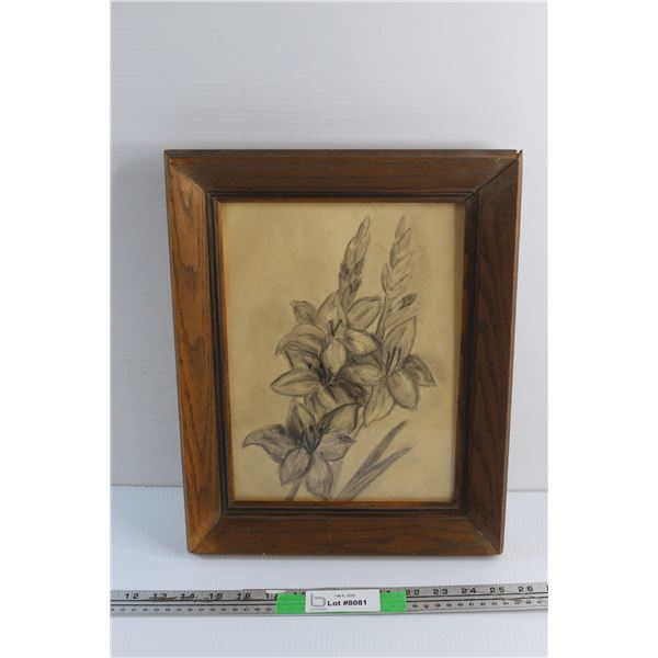Framed Floral Pencil Art Painting 15'' x 12''