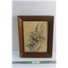 Image 1 : Framed Floral Pencil Art Painting 15'' x 12''