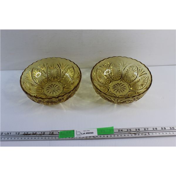 (2) 8'' Amber Glass Bowls