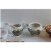 Image 8 : Ceramic Ridgeway Cream & Sugar Set, Milk Glass Tea Cups & Saucers, Decorative Ashtray, Art Glass Bow