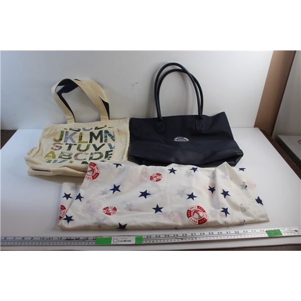 (2) Tote Bags and Bed Sheet