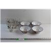 Image 1 : (4) 6'' Enamel Bowls and (6) Decorative Glass Cups