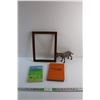 Image 1 : Photo Frame 13 1/2'' x 10 1/2''. Toy Donkey and (2) Books by Mary Ellen and Philip Sheridon Long
